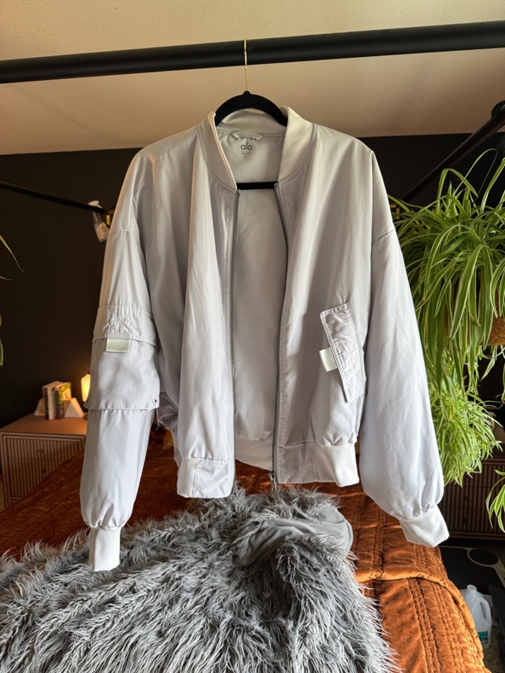 ALO Yoga Light Gray Zip Bomber Jacket